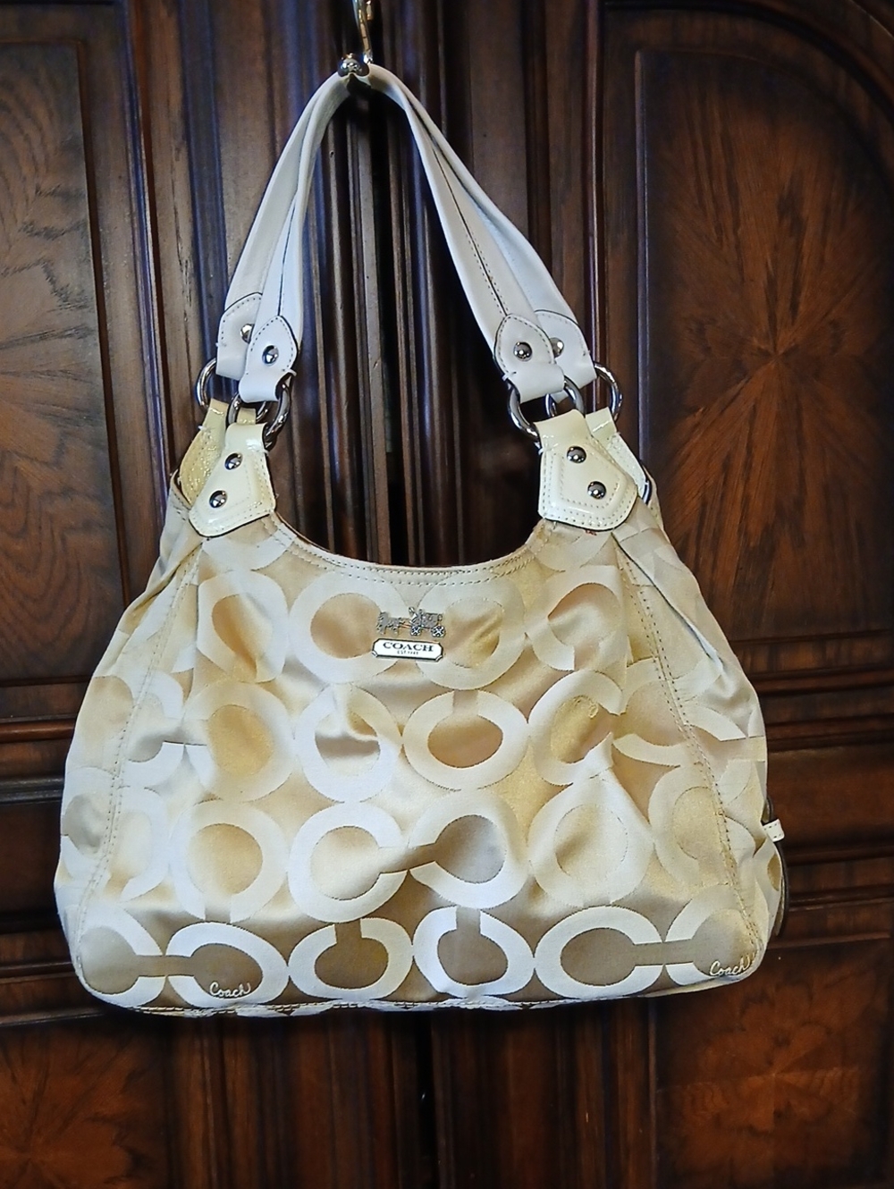 Coach Beige & Cream Signature Shoulder Bag